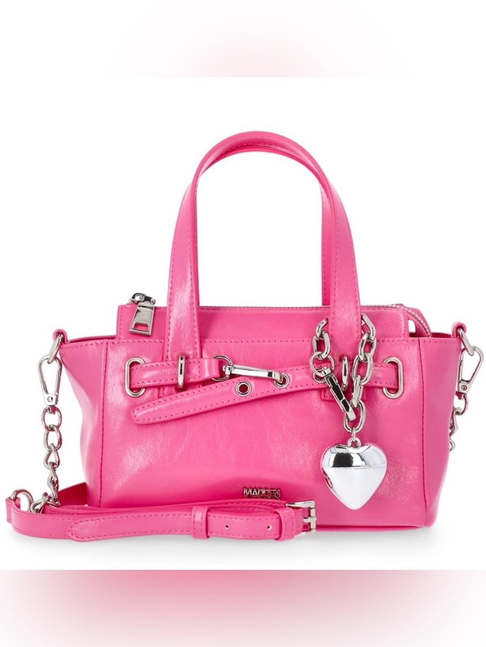 NWT MADDEN NYC Bright Pink Women's Satchel bag with Heart Charm purse